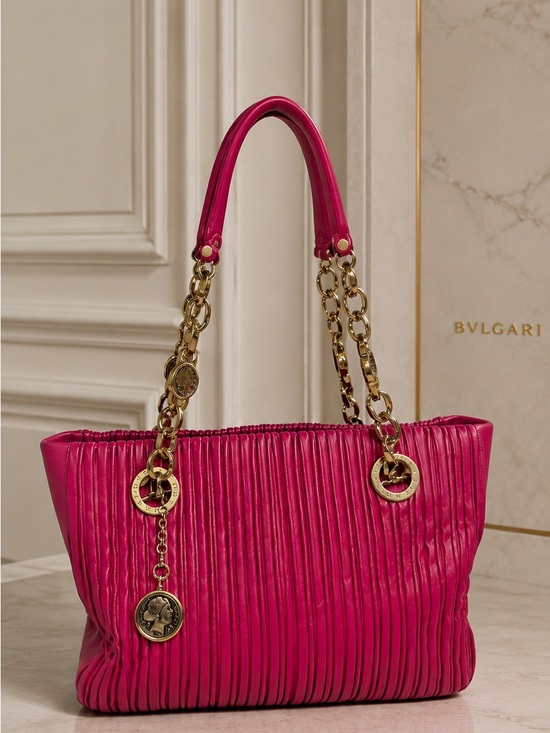 BVLGARI Handbags - BVLGARI Monte Plissé Tote Bag – Pink Pleated Nappa Leather